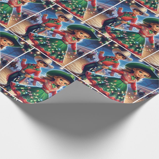 Rodeo Cowboy Kids Twirling jul Ljus Presentpapper (Hörn)