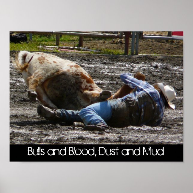 Rodeo Cowboy och Bull Lera Wrestling Poster (Framsidan)