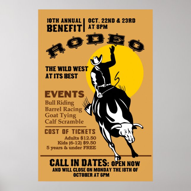 rodeo cowboy riding bucking bronco poster (Framsidan)