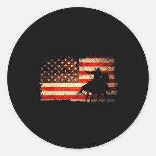 Rodeo Cowboy Western Country Horse Usa Flagga 4:e Runt Klistermärke