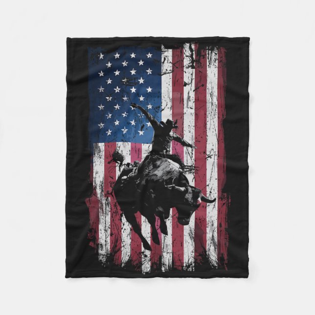 Rodeo Cowboy Western Usa Flagga Cowboys  Fleecefilt (Framsidan)
