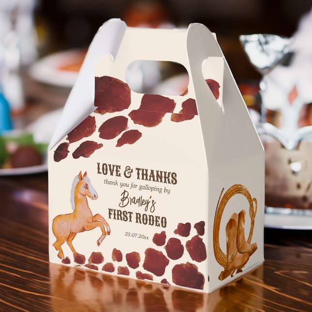 Rodeo cowboyfödelsedag brun ko mönster pony presentaskar (Rodeo cowboy birthday brown cow pattern pony favor box)