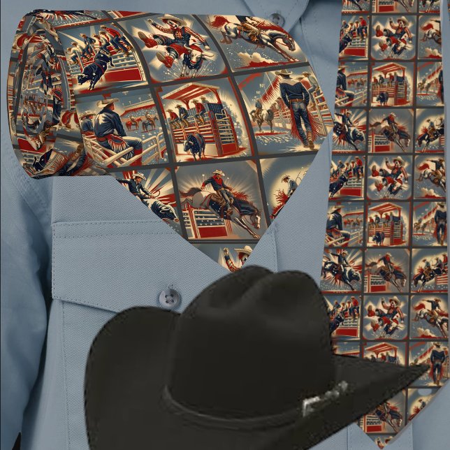 Rodeo Cowboys Bull och Bronc Riding Print Slips (Western Rodeo Events Bronc Riders Bull Riders Rodeo Clown Men's Necktie)
