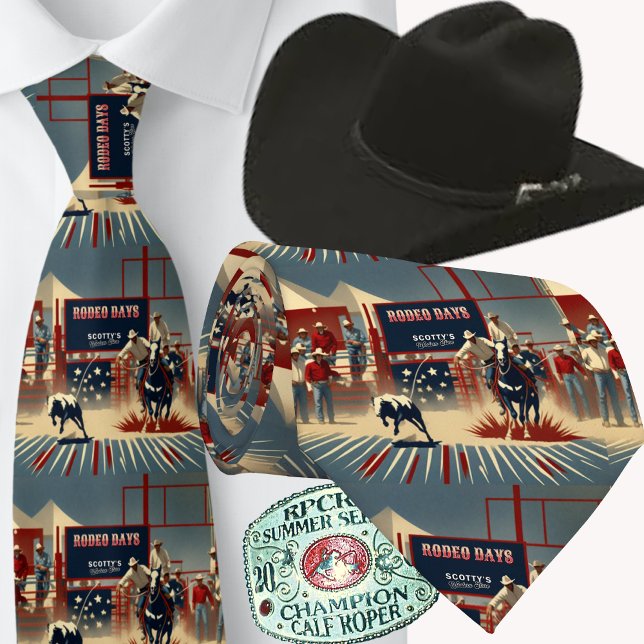 Rodeo Cowboys Calf Roping Rodeo Days Slips (Western Rodeo Cowboy Calf Roping Print Men's Necktie)