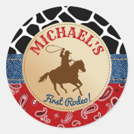 Rodeo Cowboys Födelsedagsfest Labels Runt Klistermärke