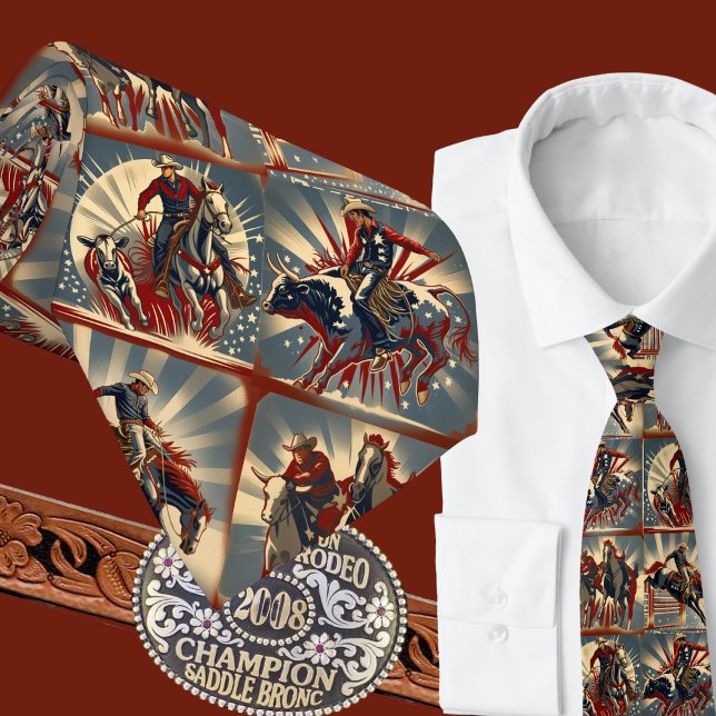 Rodeo Cowboys Roping Bull och Bronc Riding Steer W Slips (Western Rodeo Events Cowboys Bull Riding Bronc Riding Calf Roping Steer Wrestling Men's Necktie)