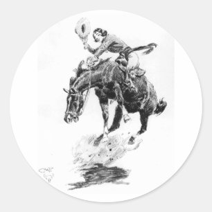 Rodeo Cowgirl (av C.M. Russell) Runt Klistermärke