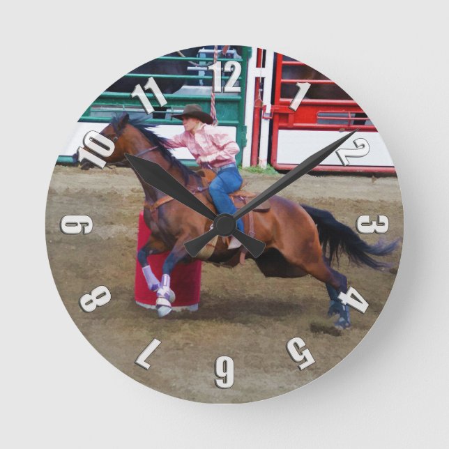 Rodeo Cowgirl Barrel-Tävla Western ThLED Clock Rund Klocka (Framsida)