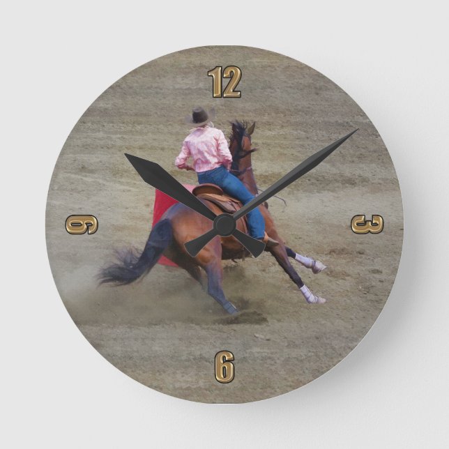 Rodeo Cowgirl Barrel-Tävla Western ThLED Clock Rund Klocka (Framsida)