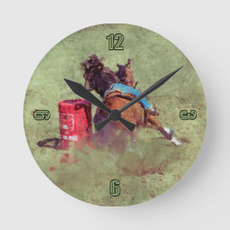 Rodeo Cowgirl Barrel-Tävla Western ThLED Clock Rund Klocka