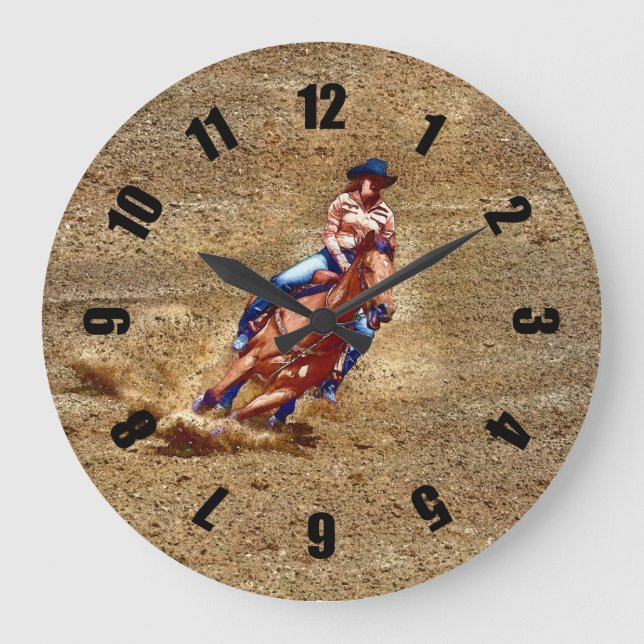 Rodeo Cowgirl Barrel-Tävla Western ThLED Clock Stor Klocka (Framsida)