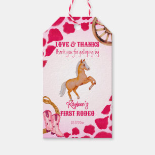 Rodeo cowgirl födelsedag rosa kon mönster pony presentetikett