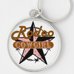 Rodeo Cowgirl Keychain Rund Silverfärgad Nyckelring