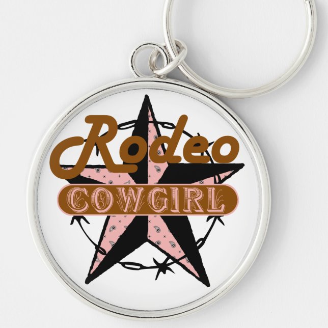 Rodeo Cowgirl Keychain Rund Silverfärgad Nyckelring (Framsidan)