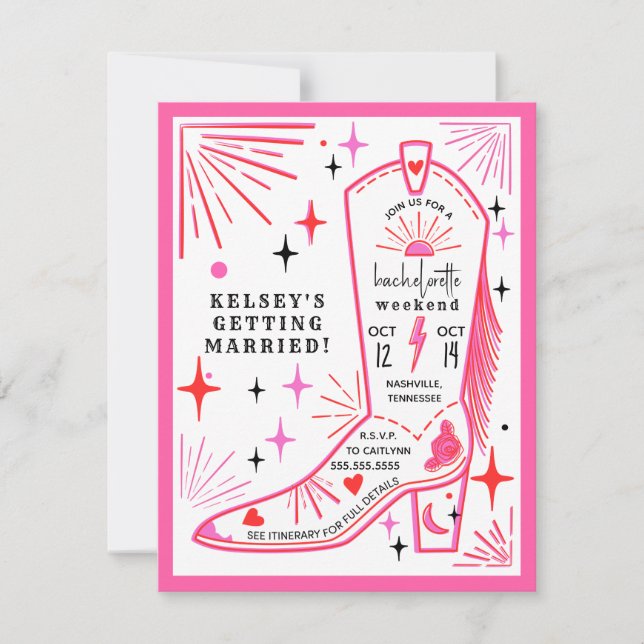 Rodeo Cowgirl Rosa Bachelorette Helg Itinerary Inbjudningar (Framsida)