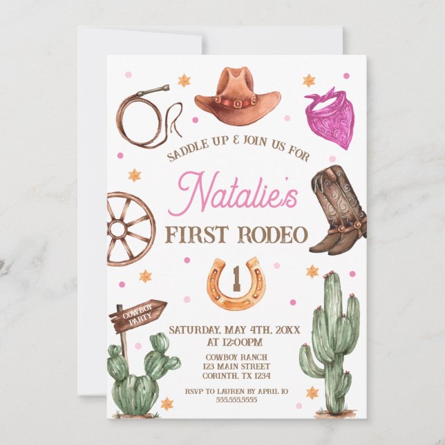 Rodeo Cowgirl western Birthday Party Invitation Inbjudningar (Framsida)