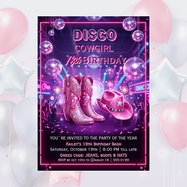 Rodeo Disco Cowgirl 18-årsfirande  Inbjudningar (Skapare uppladdad)