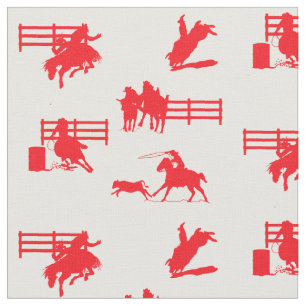 Rodeo Events Western Cowboy Cowgirl Horse Fabric Tyg
