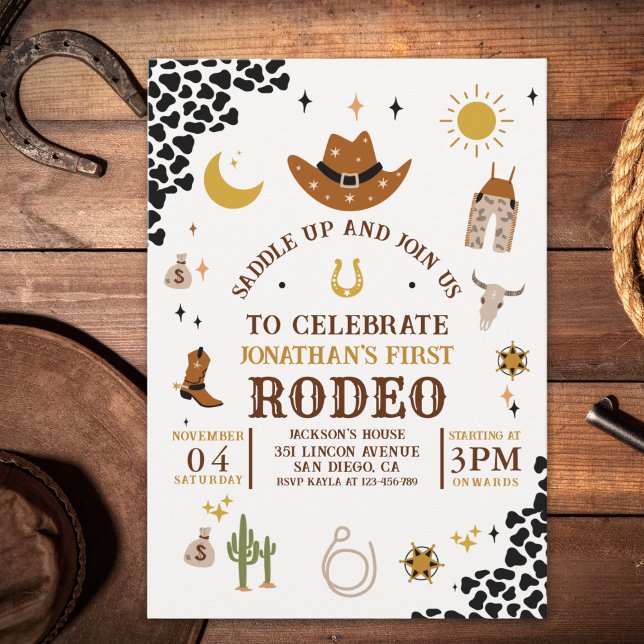 Rodeo First Birthday, Cowboy Birthday Boy Inbjudningar (Skapare uppladdad)