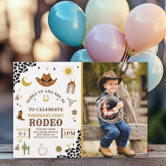 Rodeo First Birthday, Photo Cowboy Birthday Boy Inbjudningar