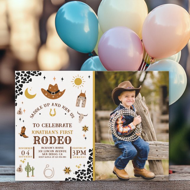 Rodeo First Birthday, Photo Cowboy Birthday Boy Inbjudningar (Skapare uppladdad)