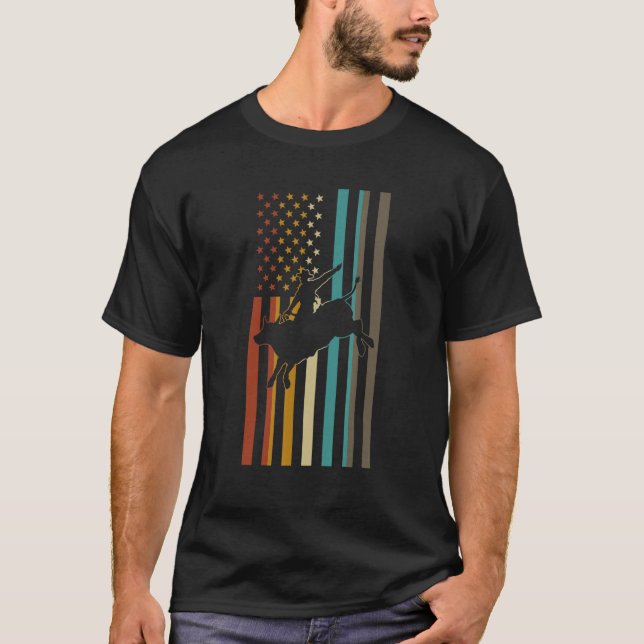 Rodeo Flagga Retro Rodeo Riding Bull T Shirt (Framsida)
