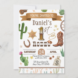 Rodeo-födelsedagsinbjudan för ettårsfirande inbjudningar