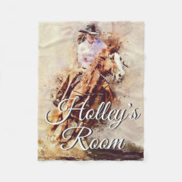 Rodeo Girl on Horse Painting Art Personlig Fleecefilt
