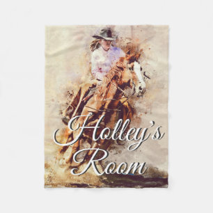 Rodeo Girl on Horse Painting Art Personlig Fleecefilt