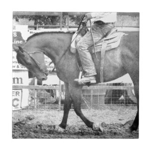 Rodeo Horse Warm-up Black and White Kakelplatta