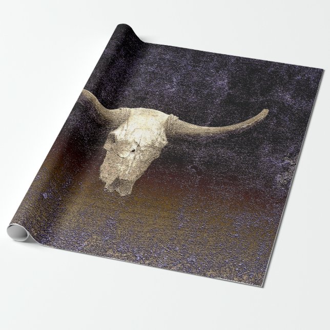 Rodeo Lila Brown Art Struktur Rustic Bull Skull Presentpapper (Utrullad)