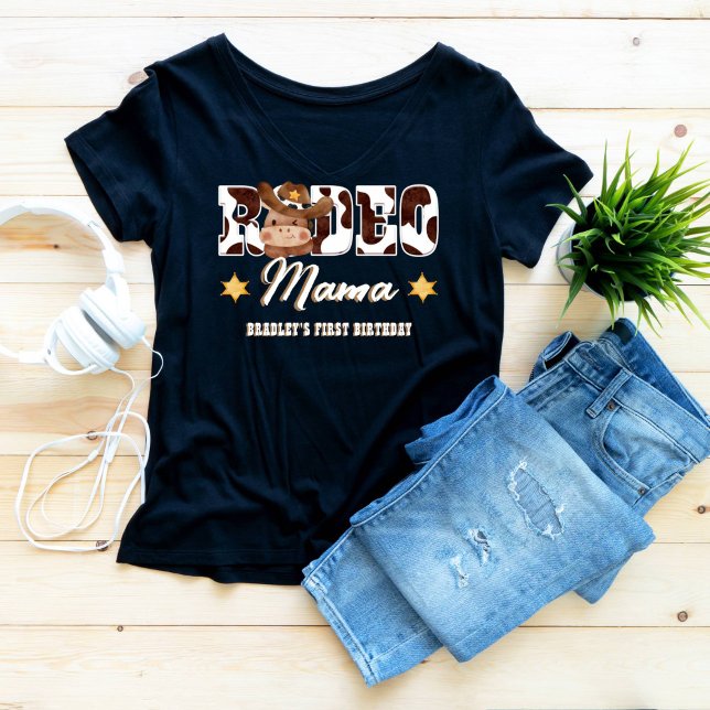 Rodeo Mamma Cowboyko mönster födelsedagsmatchning T Shirt (Rodeo mama cowboy western first rodeo birthday party matching family photoshoot shirt)