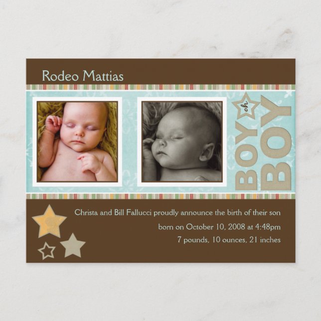 Rodeo Mattias Birth Notice Meddelande Vykort (Framsida)