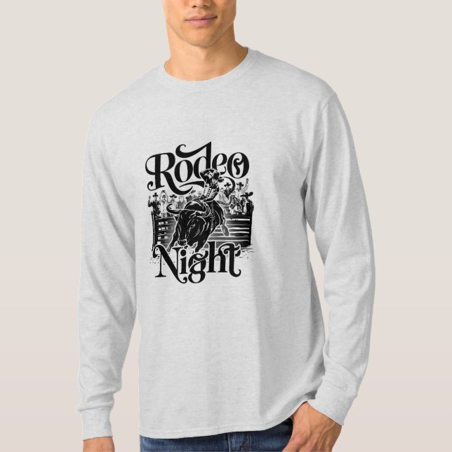Rodeo Night’ Dynamic Western Bull Rider T-Shirt (Framsida)