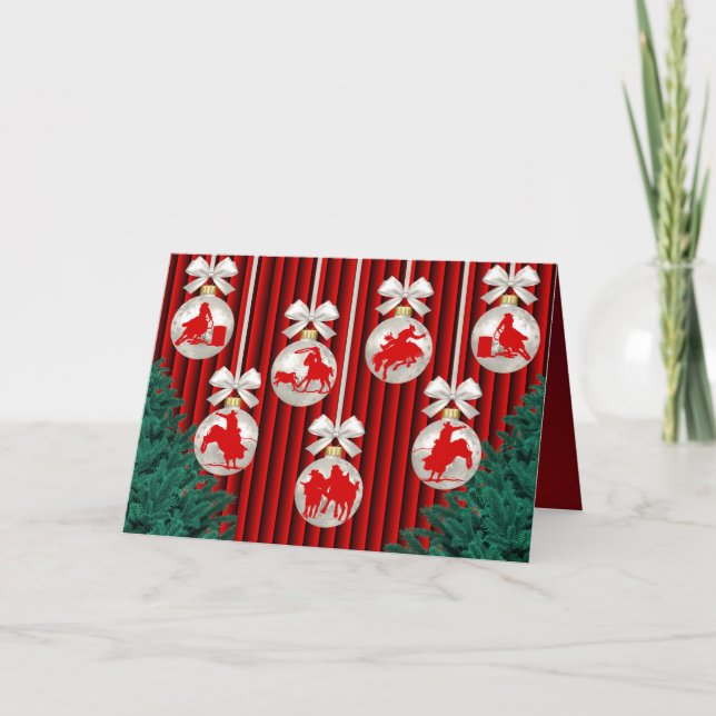 Rodeo Ornaments on Red Julhälsningar Card Helgkort (Framsida)