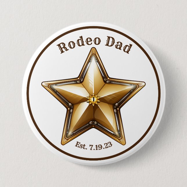 Rodeo Pappa sheriff Star Button Pin First Birthday Knapp (Framsida)
