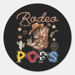 Rodeo Pops Western Cowboy Födelsedagsmatchande Fam Runt Klistermärke