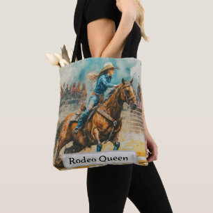 Rodeo Queen Tunnerryttande Cowgirl Vattenfärg Tote Tygkasse