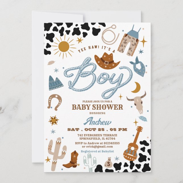 Rodeo Ranch Vilda western Cowboy Baby Shower Inbjudningar (Framsida)