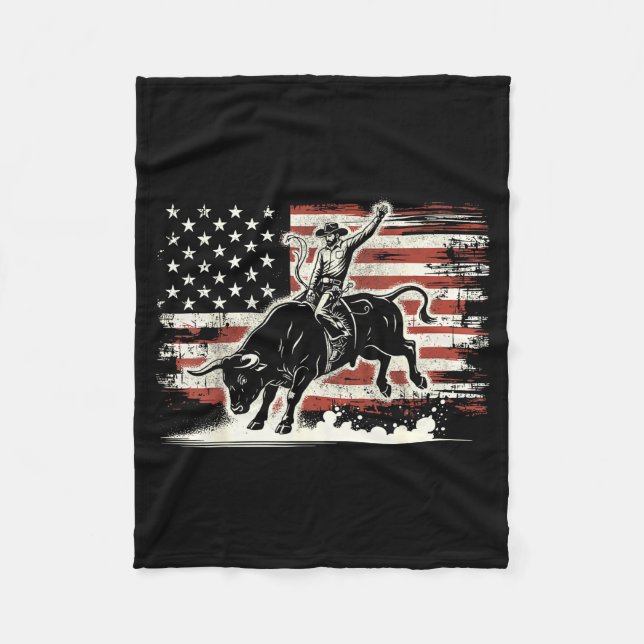 Rodeo Rider Bull Patriotic Cowboy Usa Flag  Fleecefilt (Framsidan)