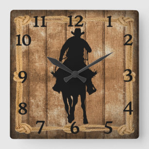 Rodeo Roping Cowboy Horse Silhouette Fyrkantig Klocka