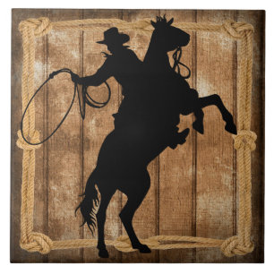 Rodeo Roping Cowboy Horse Silhouette Kakelplatta