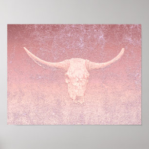 Rodeo Rosa Art Struktur Rustic Bull Skull Poster