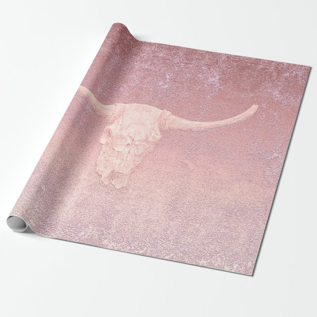 Rodeo Rosa Art Struktur Rustic Bull Skull Presentpapper (Utrullad)