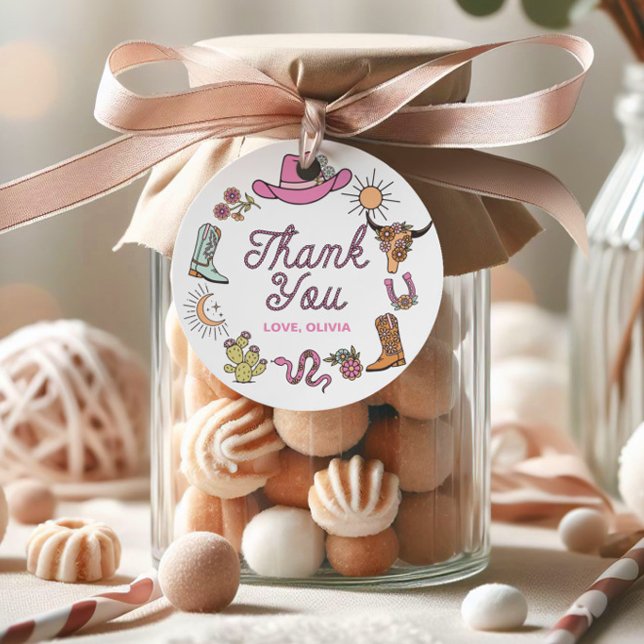 Rodeo Rosa Western Cowboy Birthday Tack Gåvor Etiketter (Skapare uppladdad)