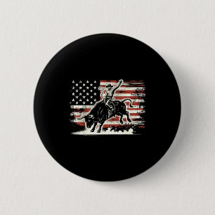 Rodeo ryttare tjur patriotisk cowboy Usa flagga Knapp
