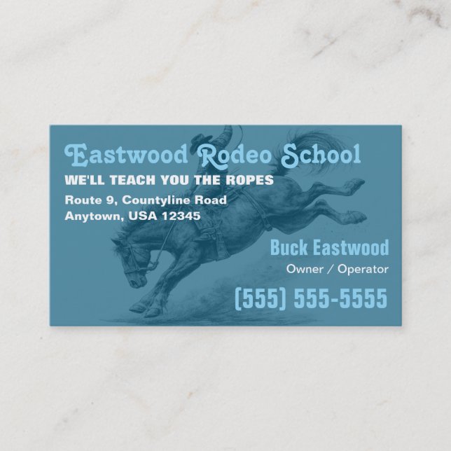 Rodeo School | Bucking Bronco Cowboy Training Visitkort (Framsida)