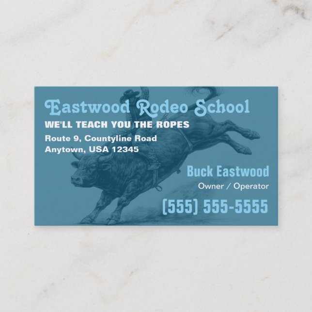Rodeo School | Bull Rider Training / Instructor Visitkort (Framsida)