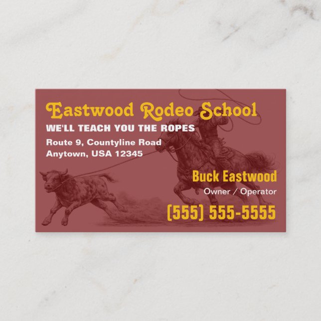 Rodeo School | Cowboy Roping Instruktör Kort (Framsida)