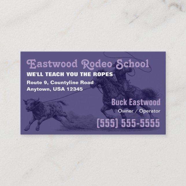 Rodeo School | Cowboy Roping Instruktör Kort (Framsida)